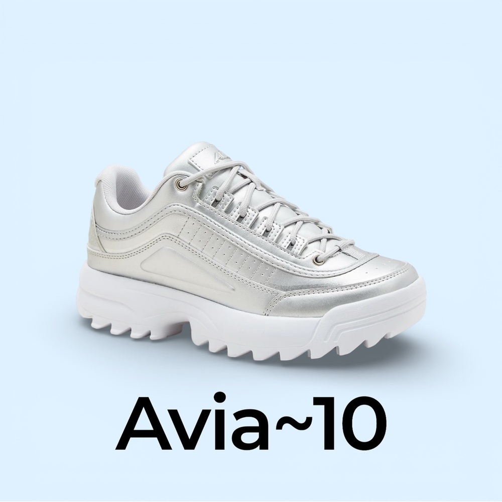 Avia Silver Metallic Sleek Lace-Up Comfort Sneakers | Size 10 - Picture 2 of 12